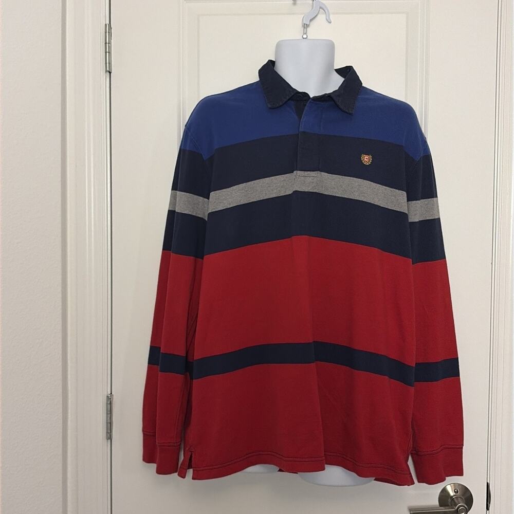 Vintage Y2K Men’s Chaps Long Sleeved Preppy Rugby Shirt 100%Cotton Xl/tg